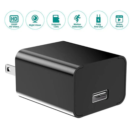 1080P Ultra HD Security Camera Charger for Pets - Night Vision & Motion Detection with 64GB Card - Perfect Home Monitoring Solution (No WIFI Required)