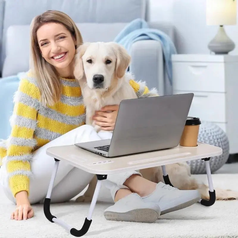 Ultimate Portable Foldable Laptop Bed Desk with 4 USB Ports, Storage Drawer & Cup Holder – Ergonomic Design for Comfortable Working, Reading & Home Office Use