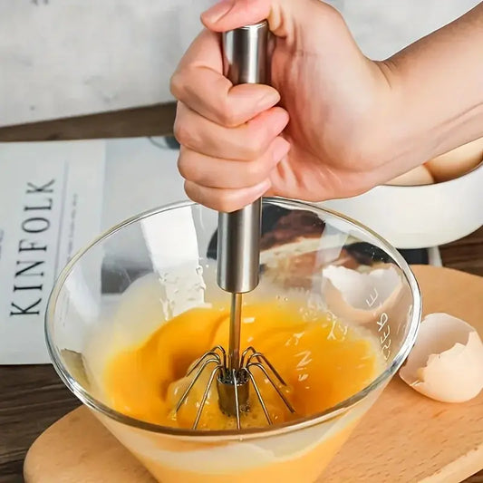 Semi-Automatic Stainless Steel Egg Beater – Upgrade Your Kitchen with Effortless Whisking for Perfect Eggs, Batters & Creams!
