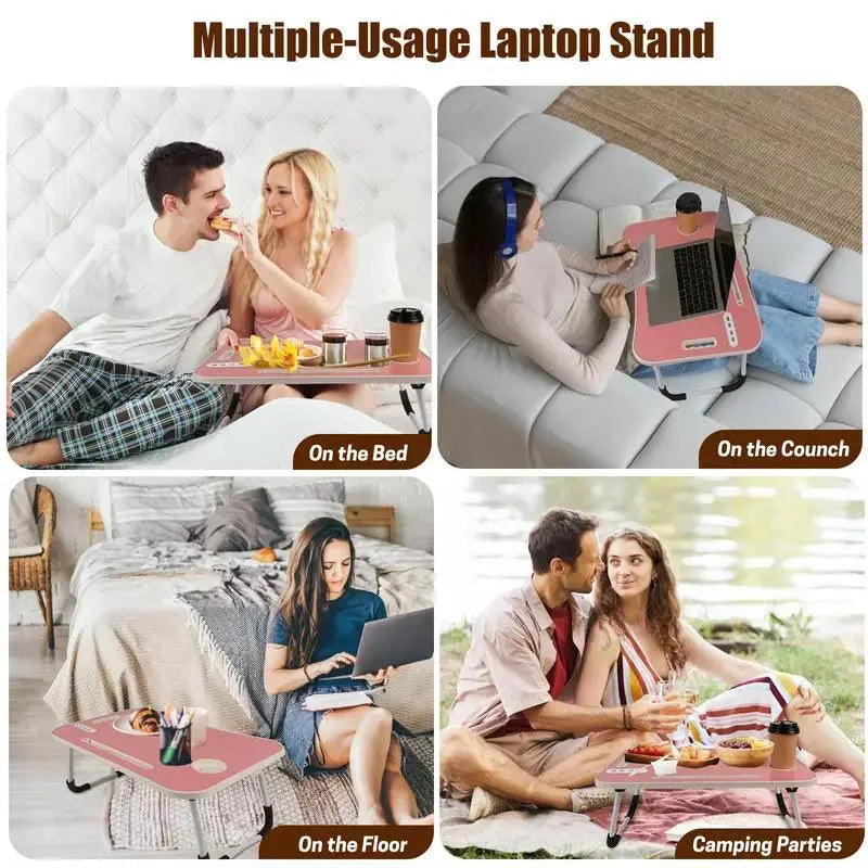 Ultimate Portable Foldable Laptop Bed Desk with 4 USB Ports, Storage Drawer & Cup Holder – Ergonomic Design for Comfortable Working, Reading & Home Office Use
