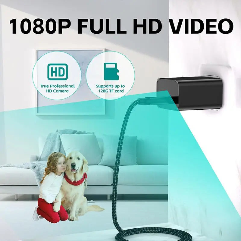 1080P Ultra HD Security Camera Charger for Pets - Night Vision & Motion Detection with 64GB Card - Perfect Home Monitoring Solution (No WIFI Required)