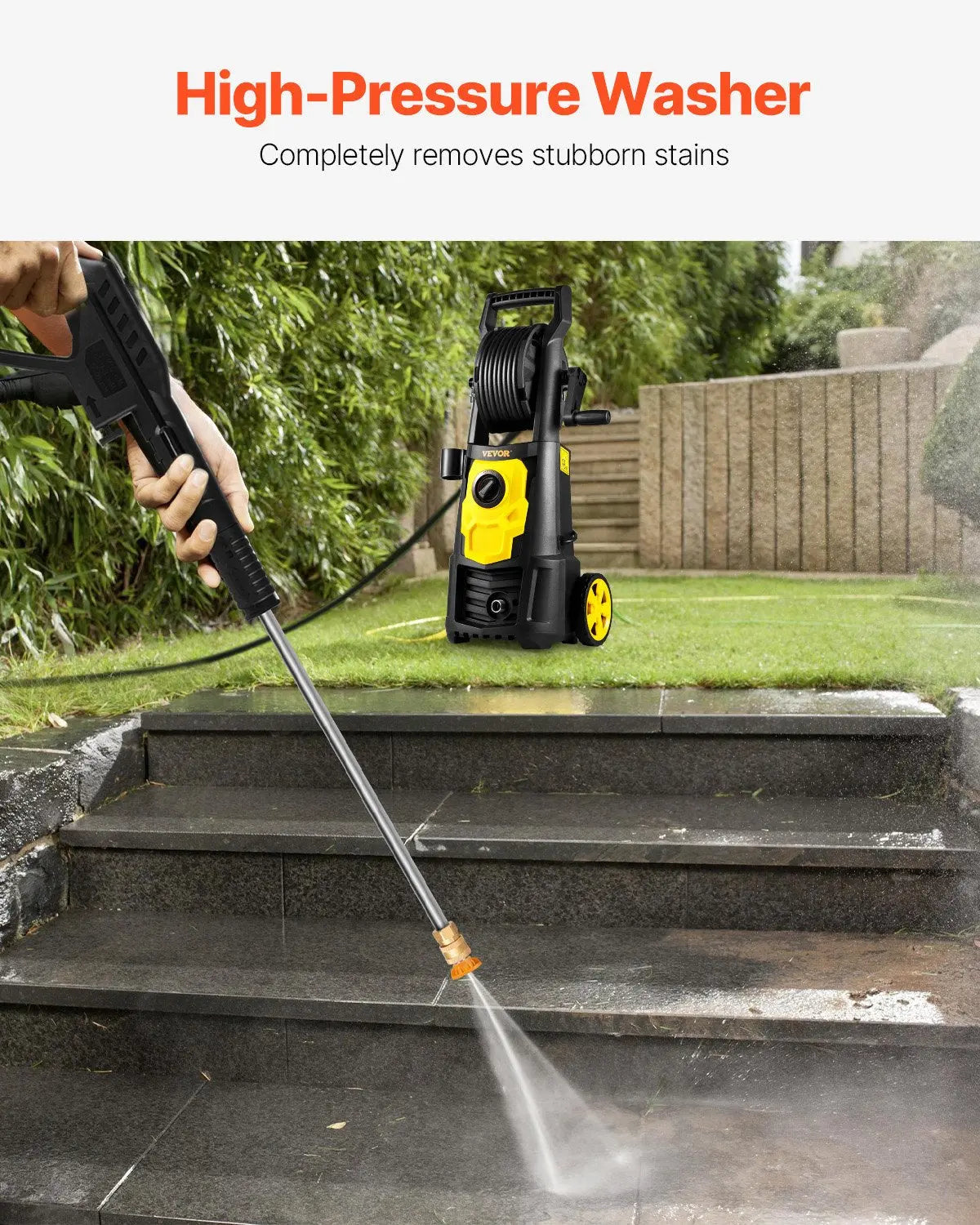 Power Up Your Cleaning with the VEVOR 2000 PSI Electric Pressure Washer - Complete with 30 Ft Hose, 5 Nozzles, and Foam Cannon for Effortless Outdoor Cleaning!