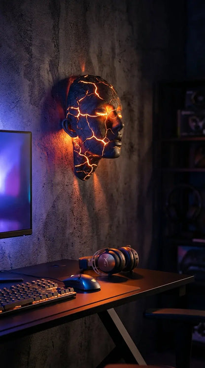 Illuminate Your Space with the Cracked Soul Wall Light – Unique Luminous Skull Sculpture for Creative Home Decor