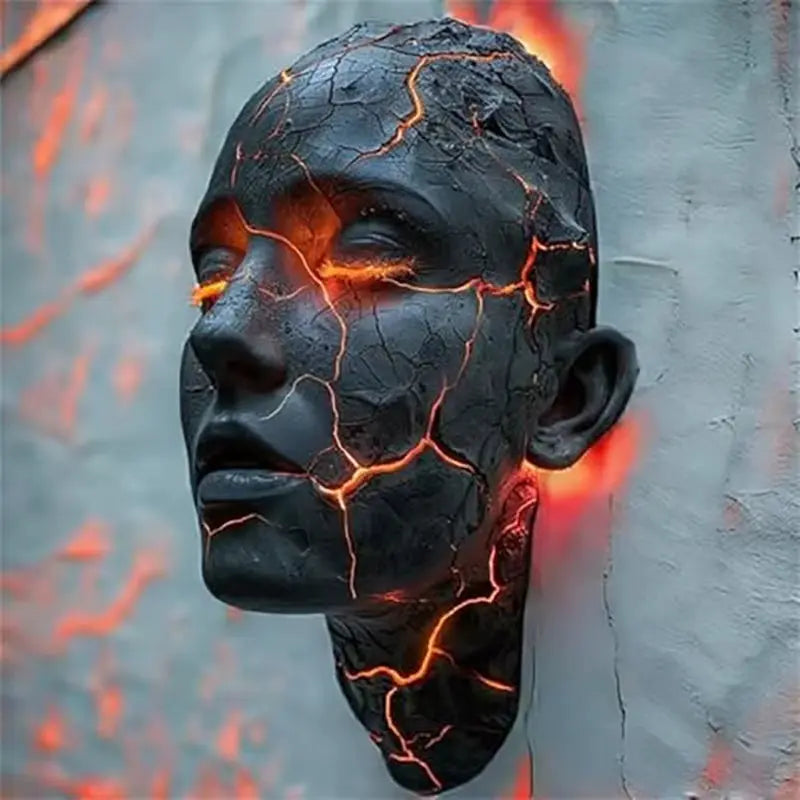 Illuminate Your Space with the Cracked Soul Wall Light – Unique Luminous Skull Sculpture for Creative Home Decor