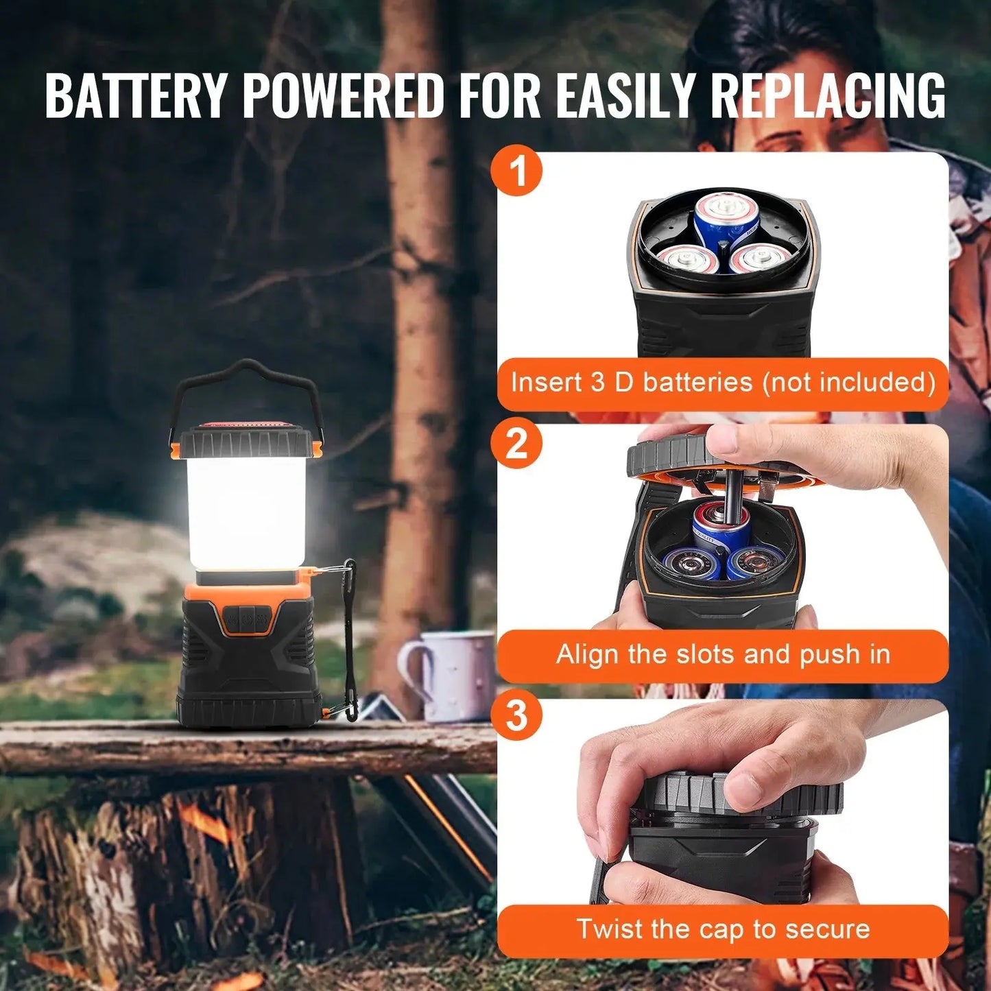 VEVOR All-in-One LED Camping Lantern: Ultimate Battery-Powered Illumination for Your Outdoor Adventures