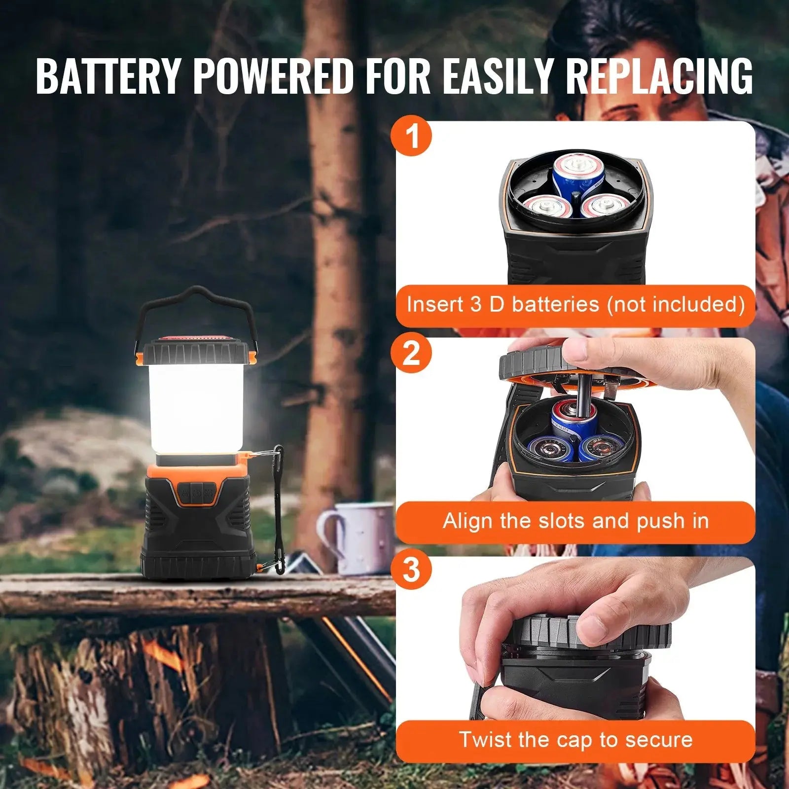VEVOR All-in-One LED Camping Lantern: Ultimate Battery-Powered Illumination for Your Outdoor Adventures