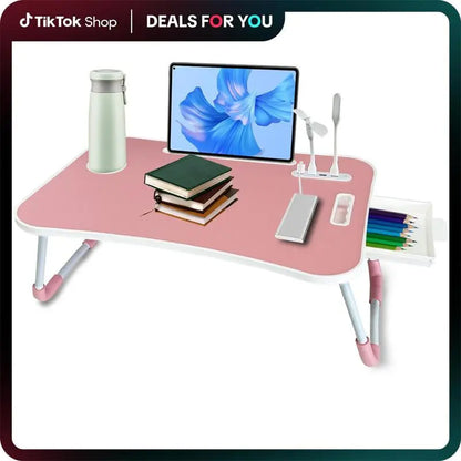 Ultimate Portable Foldable Laptop Bed Desk with 4 USB Ports, Storage Drawer & Cup Holder – Ergonomic Design for Comfortable Working, Reading & Home Office Use