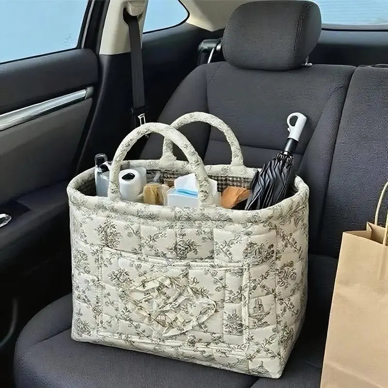 Stylish & Practical Foldable Car Storage Basket with Handle - Multi-Purpose Organizer for Home, Office & More - Charming Farmhouse Floral Design
