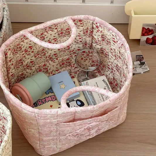 Stylish & Practical Foldable Car Storage Basket with Handle - Multi-Purpose Organizer for Home, Office & More - Charming Farmhouse Floral Design