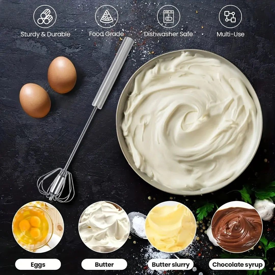 Semi-Automatic Stainless Steel Egg Beater – Upgrade Your Kitchen with Effortless Whisking for Perfect Eggs, Batters & Creams!