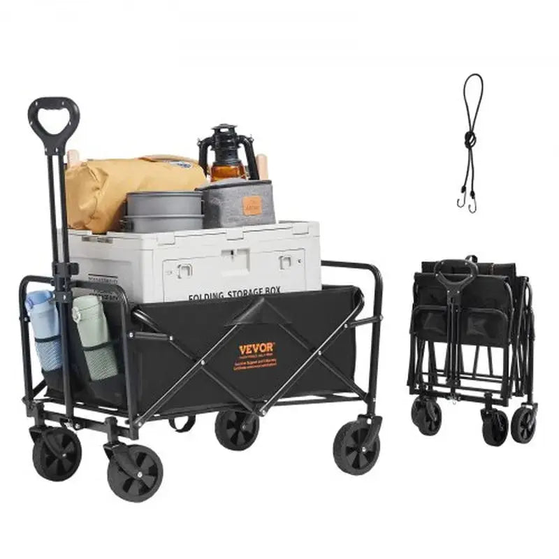 VEVOR Heavy-Duty Collapsible Folding Wagon - Versatile 2 Cu.Ft Beach Cart with All-Terrain 5-Inch Wheels and 220 Lbs Capacity, Perfect for Camping, Shopping, and Family Outings