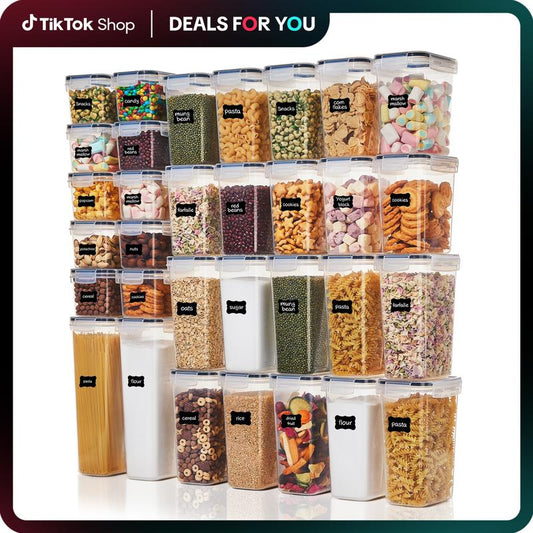 Vtopmart 32-Pack Airtight Food Storage Containers with Lids - BPA Free, Perfect for Cereal and Dry Food Organization