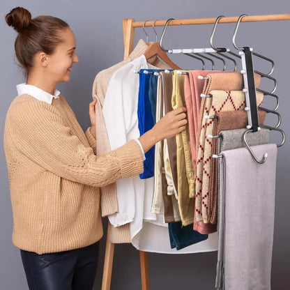 Revolutionize Your Closet with Space-Saving 5-Layer Non-Slip Pants Hangers - Perfect for Organizing Wardrobes and Maximizing Storage!