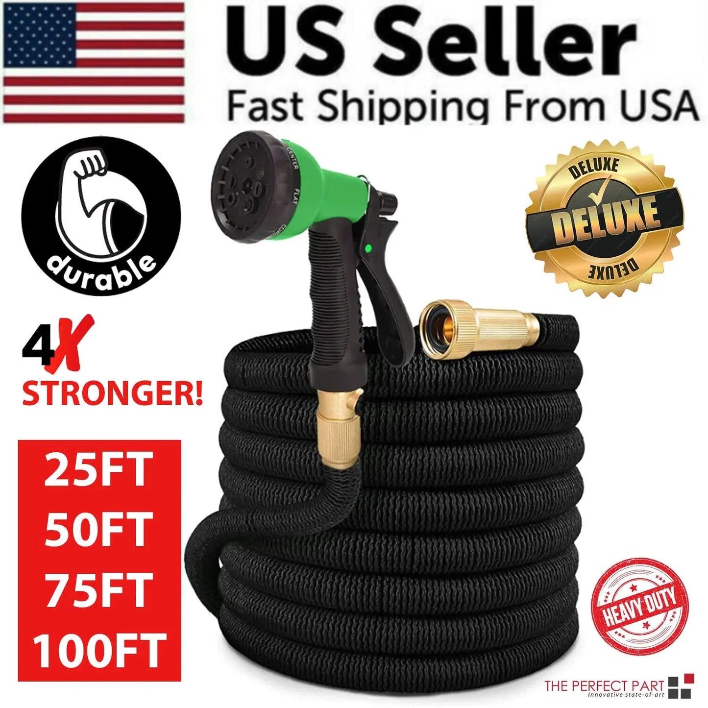 Unleash the Power of Gardening with Our 4X Stronger Deluxe Expandable Flexible Garden Hose - Choose Your Length: 25, 50, 75, or 100FT!