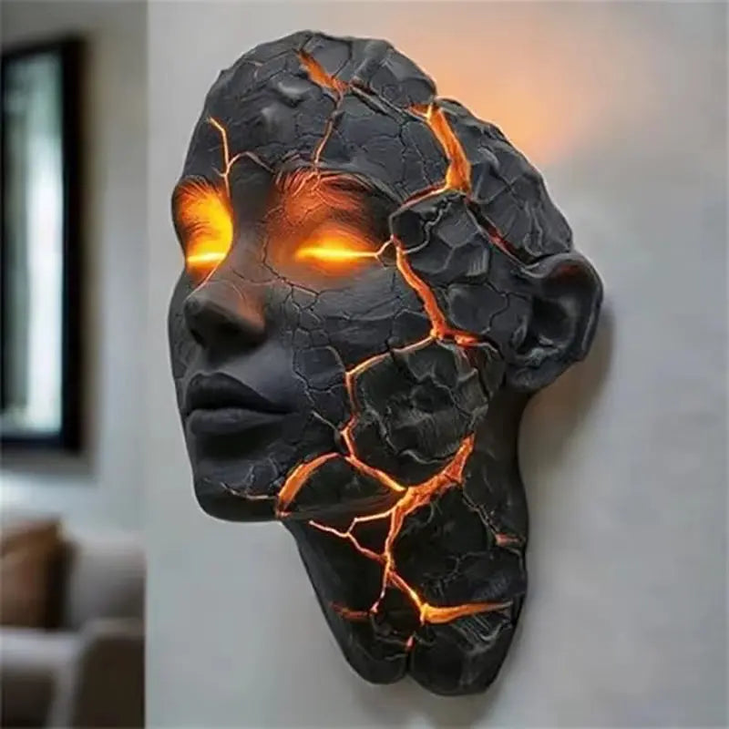 Illuminate Your Space with the Cracked Soul Wall Light – Unique Luminous Skull Sculpture for Creative Home Decor