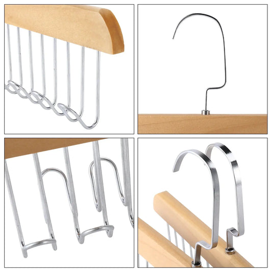 3 Pack Belt and Bra Hangers with Hooks,Space Saving Bra Hangers for Closet and Laundry,360 Degree Rotating Wooden Tie Hanger with 8 Hooks for Tank Top,Jeans,Scarf(Nature)