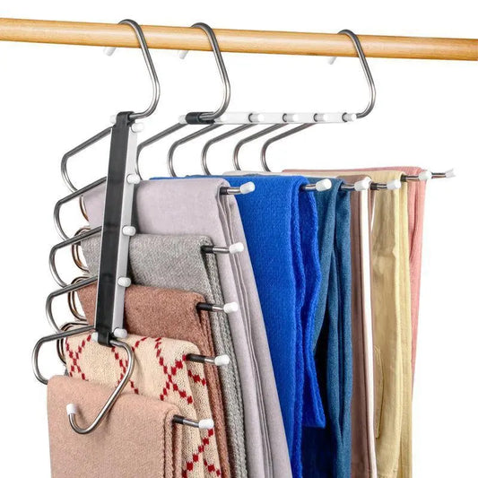 Revolutionize Your Closet with Space-Saving 5-Layer Non-Slip Pants Hangers - Perfect for Organizing Wardrobes and Maximizing Storage!