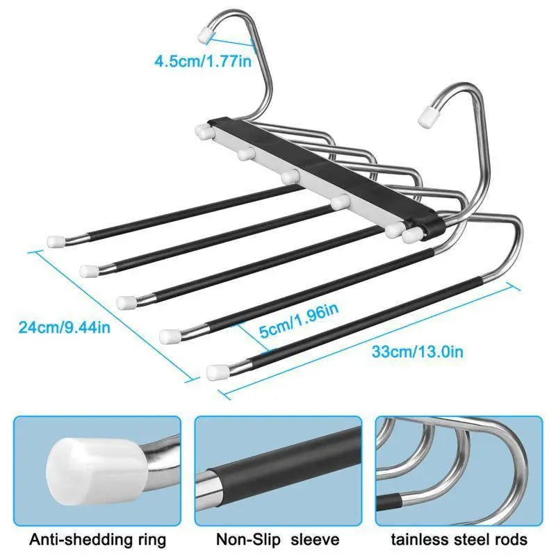 Revolutionize Your Closet with Space-Saving 5-Layer Non-Slip Pants Hangers - Perfect for Organizing Wardrobes and Maximizing Storage!