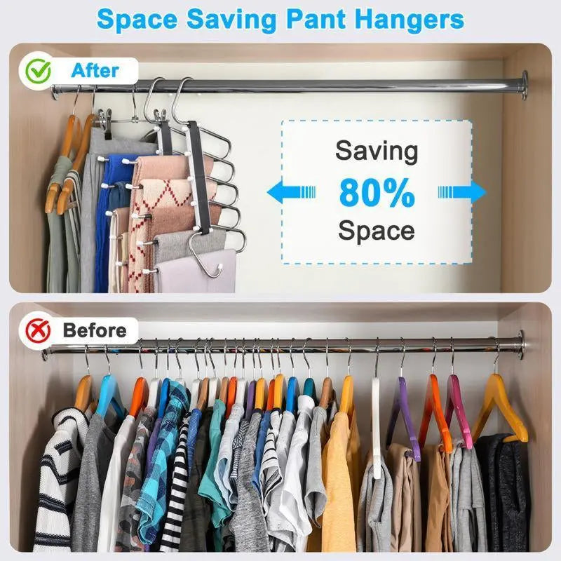 Revolutionize Your Closet with Space-Saving 5-Layer Non-Slip Pants Hangers - Perfect for Organizing Wardrobes and Maximizing Storage!