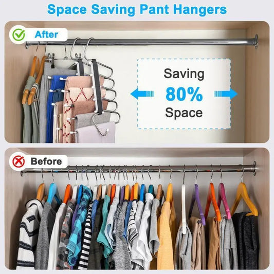 Revolutionize Your Closet with Space-Saving 5-Layer Non-Slip Pants Hangers - Perfect for Organizing Wardrobes and Maximizing Storage!