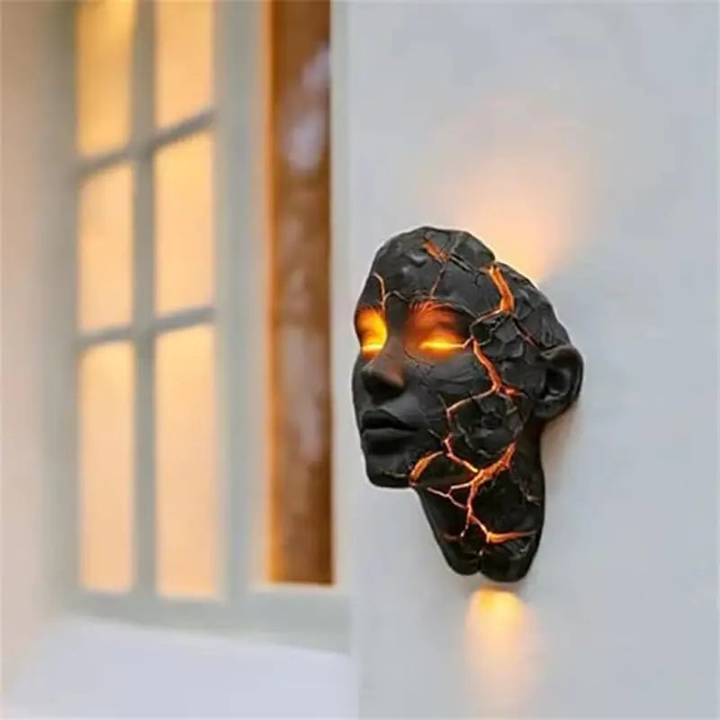 Illuminate Your Space with the Cracked Soul Wall Light – Unique Luminous Skull Sculpture for Creative Home Decor