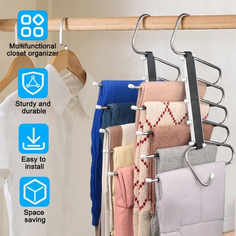 Revolutionize Your Closet with Space-Saving 5-Layer Non-Slip Pants Hangers - Perfect for Organizing Wardrobes and Maximizing Storage!