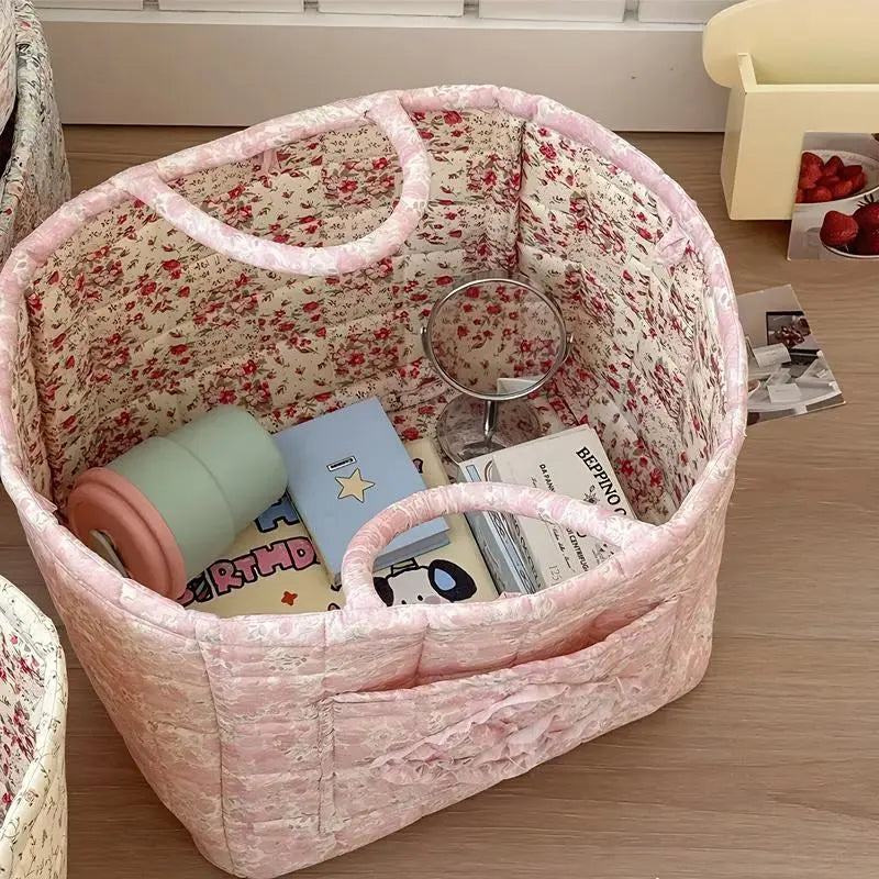 Stylish & Practical Foldable Car Storage Basket with Handle - Multi-Purpose Organizer for Home, Office & More - Charming Farmhouse Floral Design