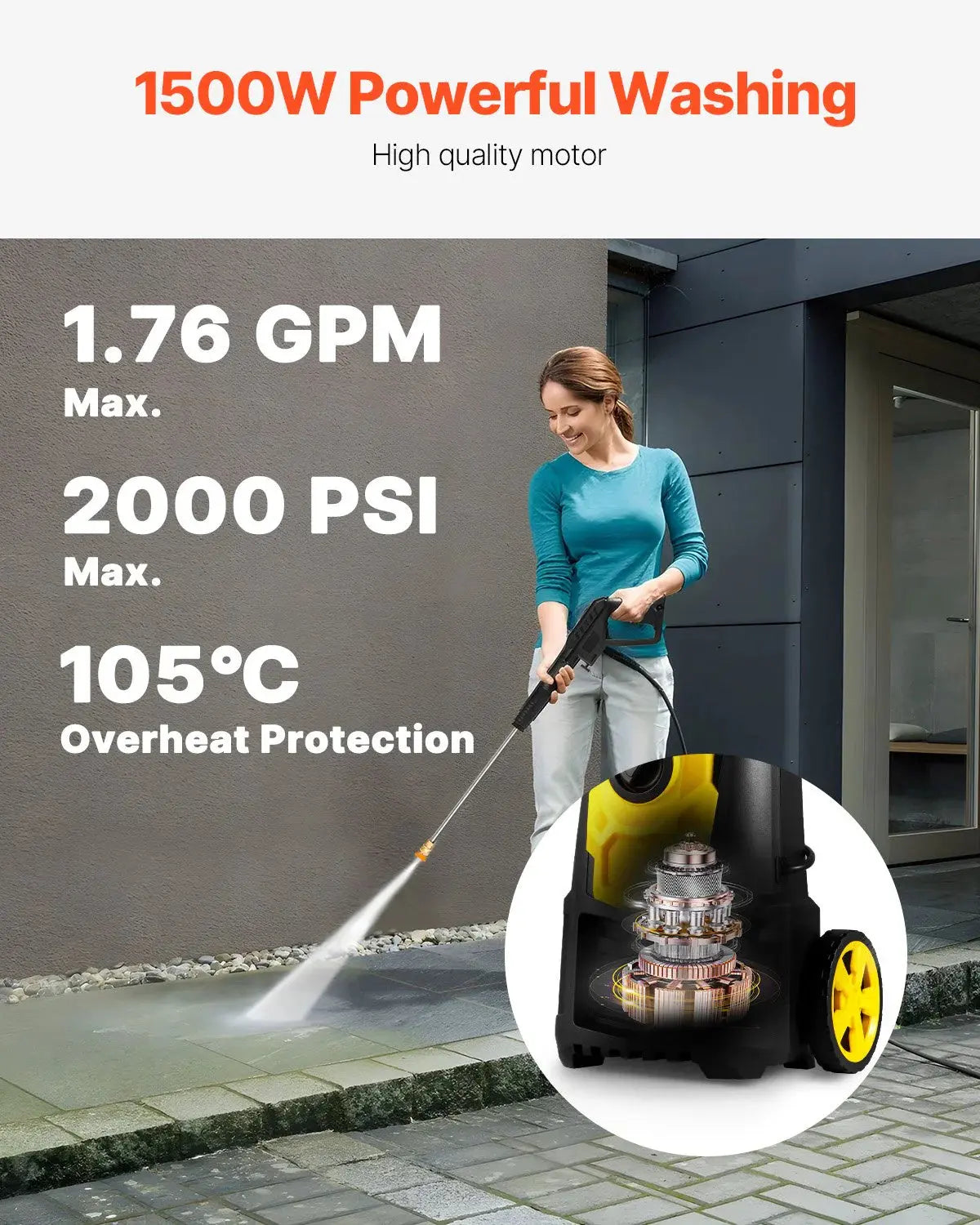 Power Up Your Cleaning with the VEVOR 2000 PSI Electric Pressure Washer - Complete with 30 Ft Hose, 5 Nozzles, and Foam Cannon for Effortless Outdoor Cleaning!